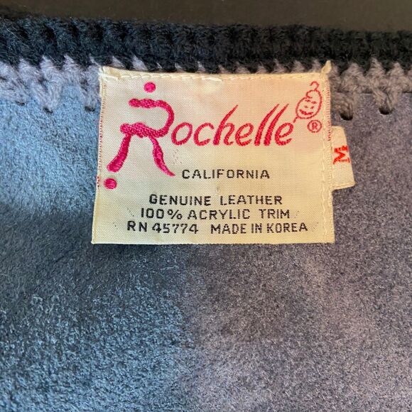 Vintage 70s Suede Leather Crochet M Patchwork Vest Gilet Rochelle California - Picture 6 of 15